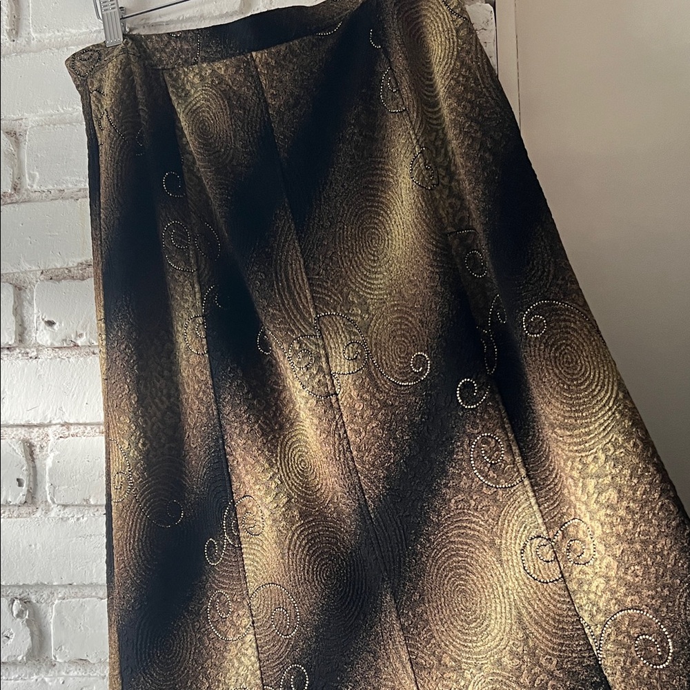 Vintage Midi Gold and Black Women's Skirt ombré swirl pattern - Picture 5 of 9